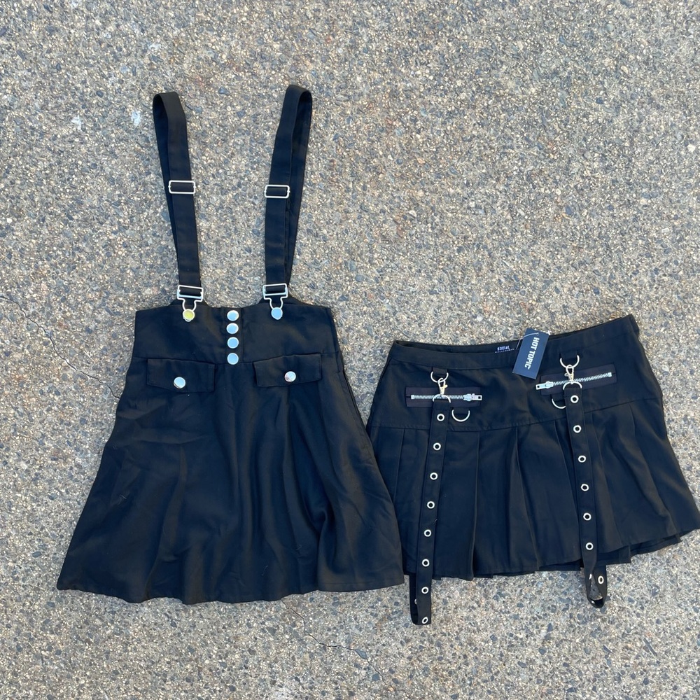 Hot Topic Bundle Black Skirts Goth Black Suspender Skirt Set Small XS